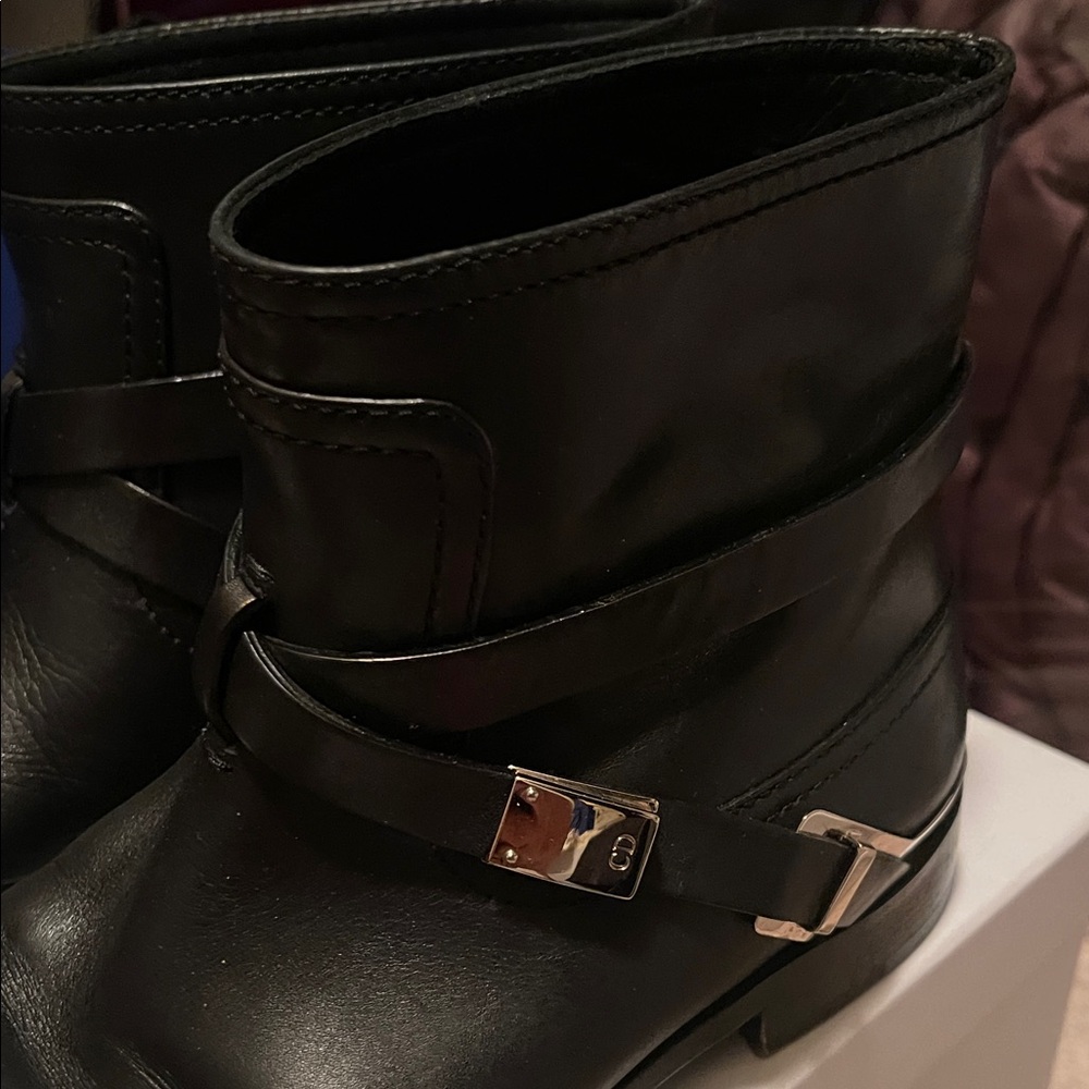 Dior Black Leather Ankle Boots with Silver Buckle